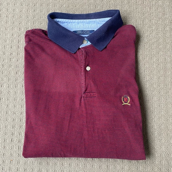⛔️Sold⛔️Tommy Hilfiger Men Red Long Sleeve 100% Cotton Casual Polo T Shirt Sz XL - Picture 4 of 9